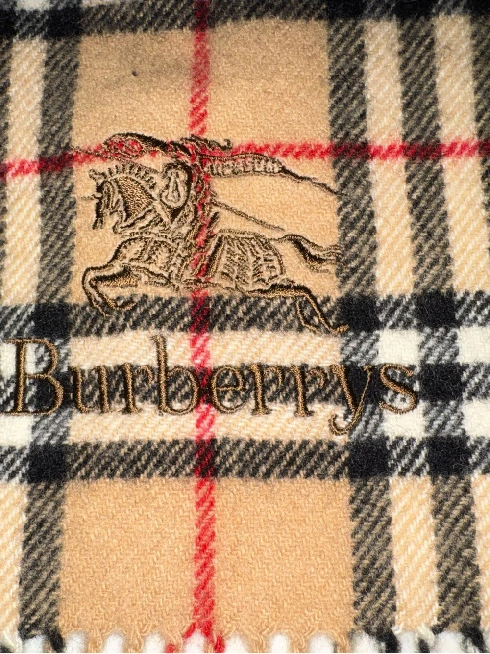 Classic Vintage Burberry Nova Check Wool Scarf with fringed edges